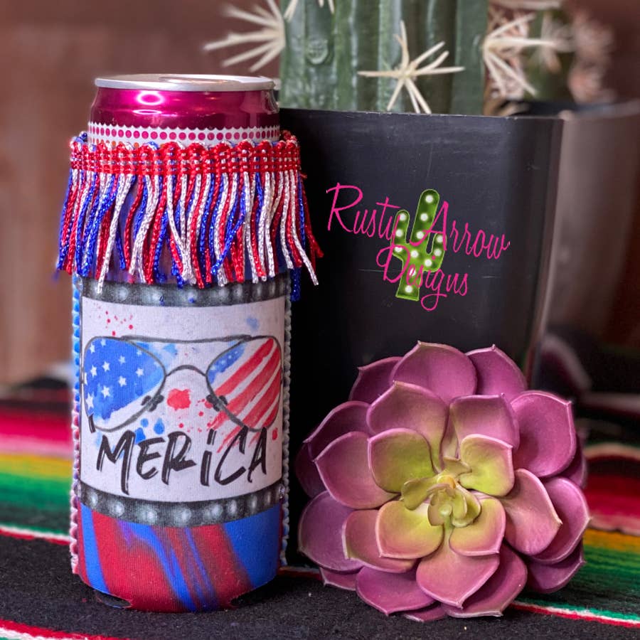 Slim Sunglasses America Fringe Koozie - Gypsy Rae Boutique, LLC