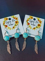 Ladda upp bild till gallerivisning, Turquoise Feather Earrings - Gypsy Rae Boutique
