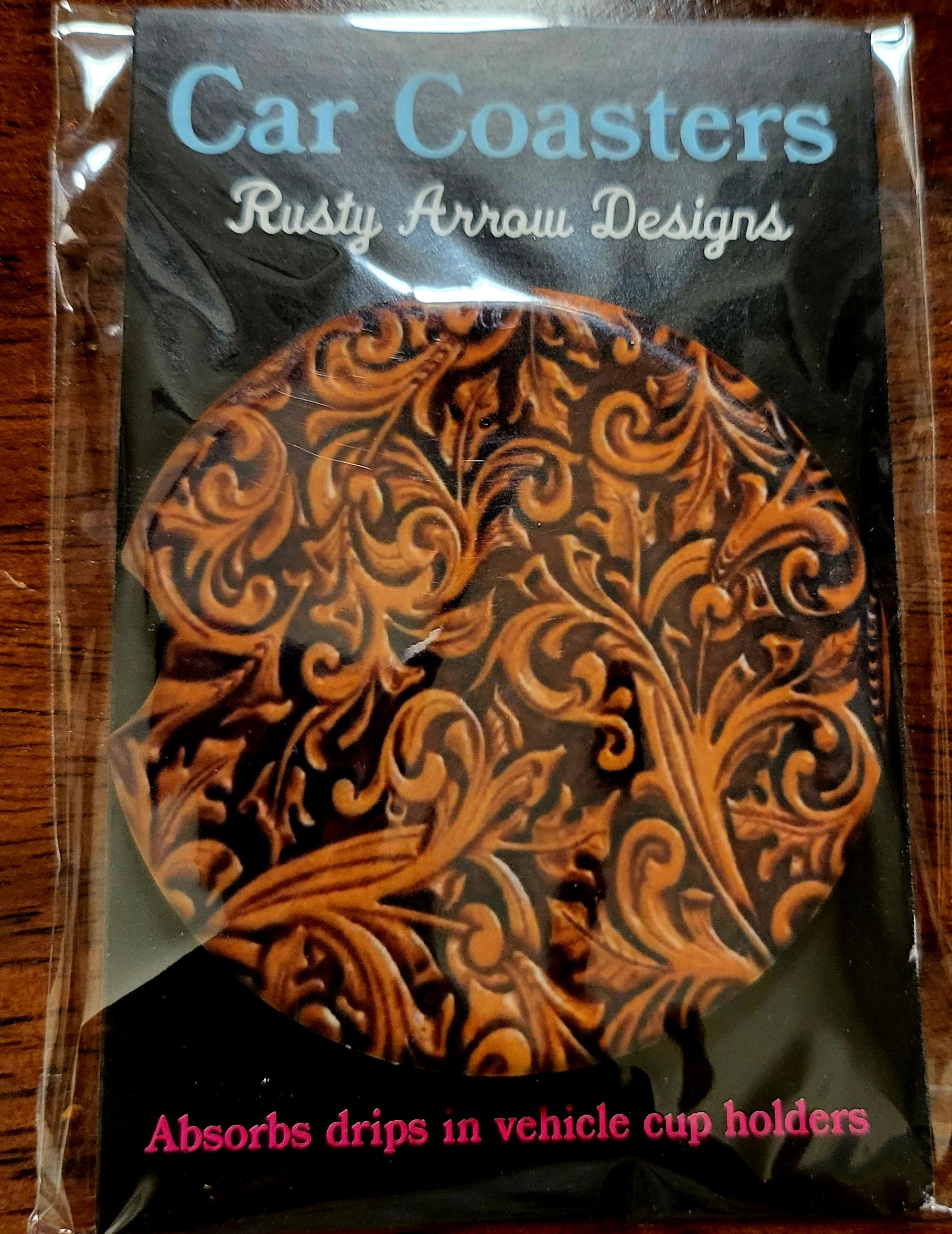 Tooled Leather Car Coaster - Gypsy Rae Boutique, LLC