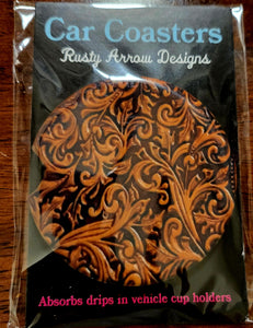 Tooled Leather Car Coaster - Gypsy Rae Boutique, LLC