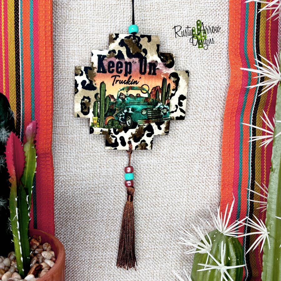 Aztec Shape Tassel Air Freshener Keep On Trucking - Gypsy Rae Boutique, LLC