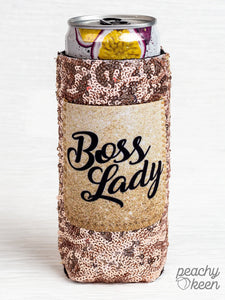 Boss Lady Sequin Slim Can Koozie - Gypsy Rae Boutique, LLC