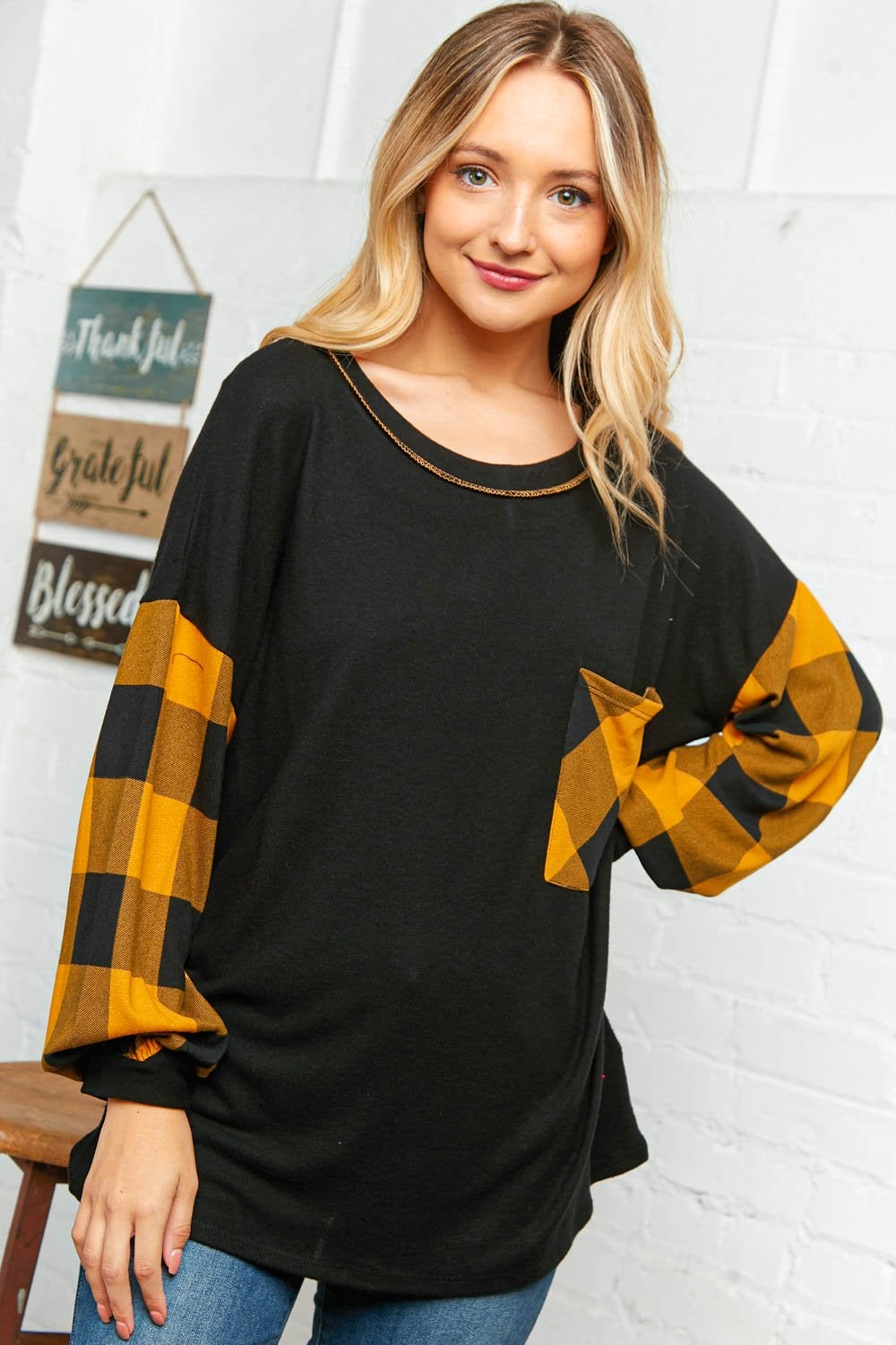 Plaid Long Sleeve Blouse - Gypsy Rae Boutique
