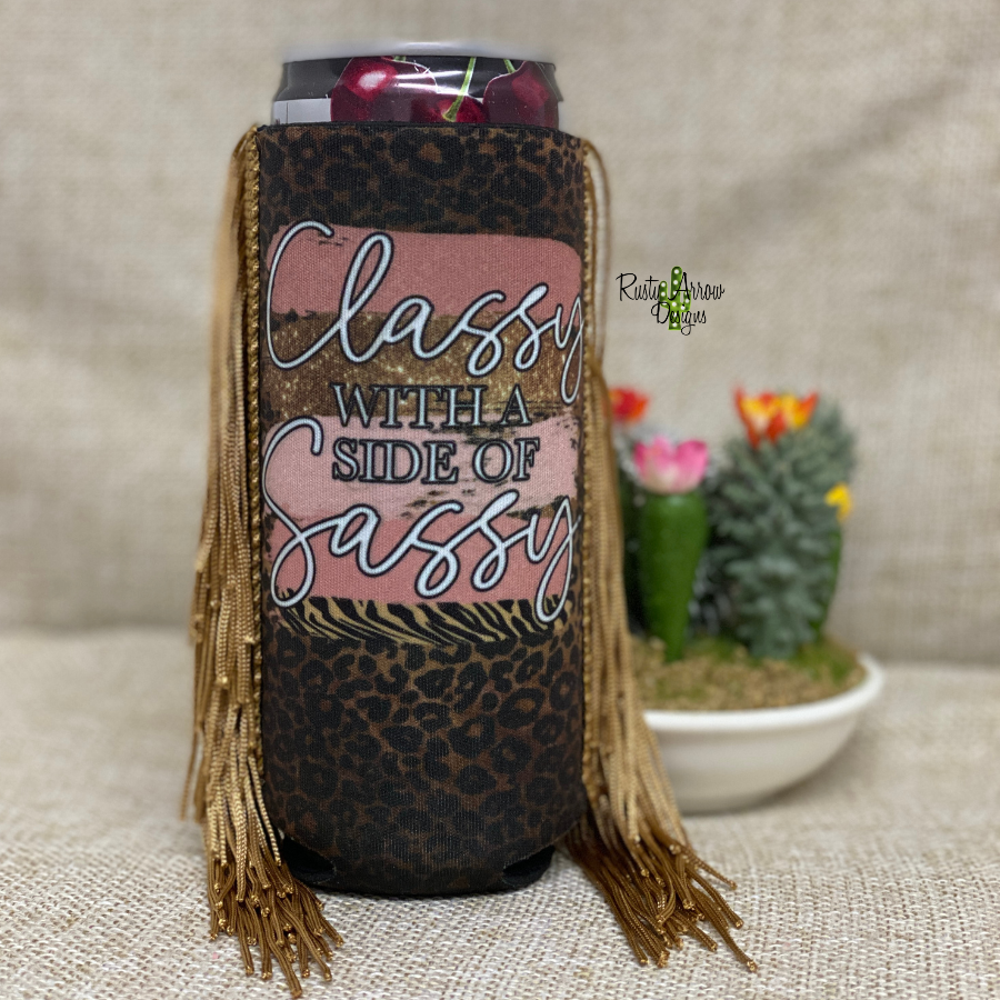 Slim Classy and Sassy Fringe Koozie - Gypsy Rae Boutique, LLC