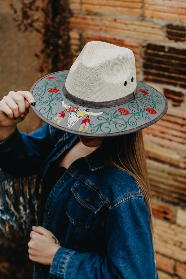 Cream Flower Embroidered Cowboy Hat - Gypsy Rae Boutique, LLC