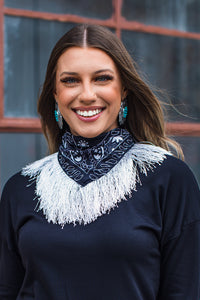 Black Silk Bandana with Ivory Fringe - Gypsy Rae Boutique