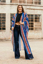 Ladda upp bild till gallerivisning, Americana Serape Kimono with Red Fringe - Gypsy Rae Boutique
