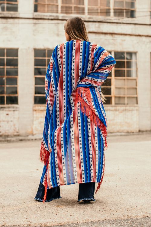 Americana Serape Kimono with Red Fringe - Gypsy Rae Boutique