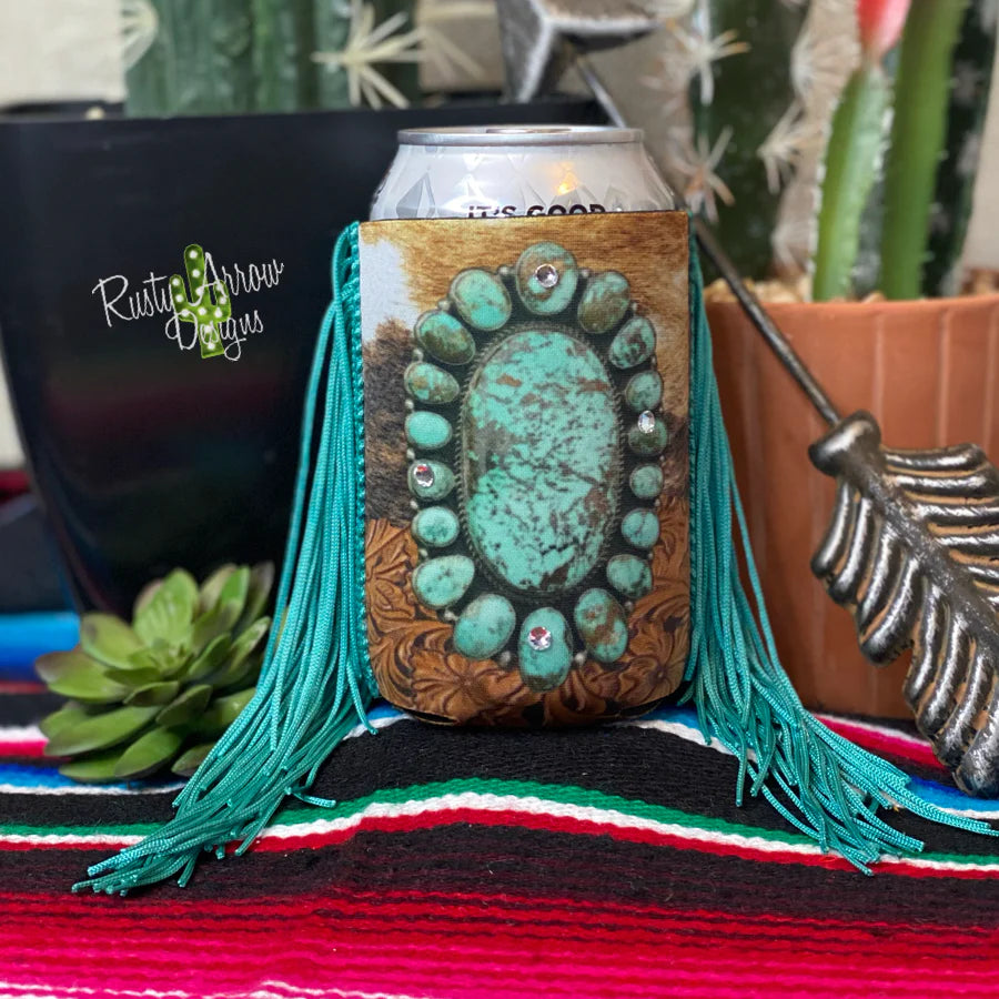 Regular Cowhide and Leather Print Fringe Koozie - Gypsy Rae Boutique, LLC