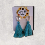 Cargar imagen en el visor de la galería, Love Notes Turquoise Tassel Stud Earrings - Gypsy Rae Boutique, LLC
