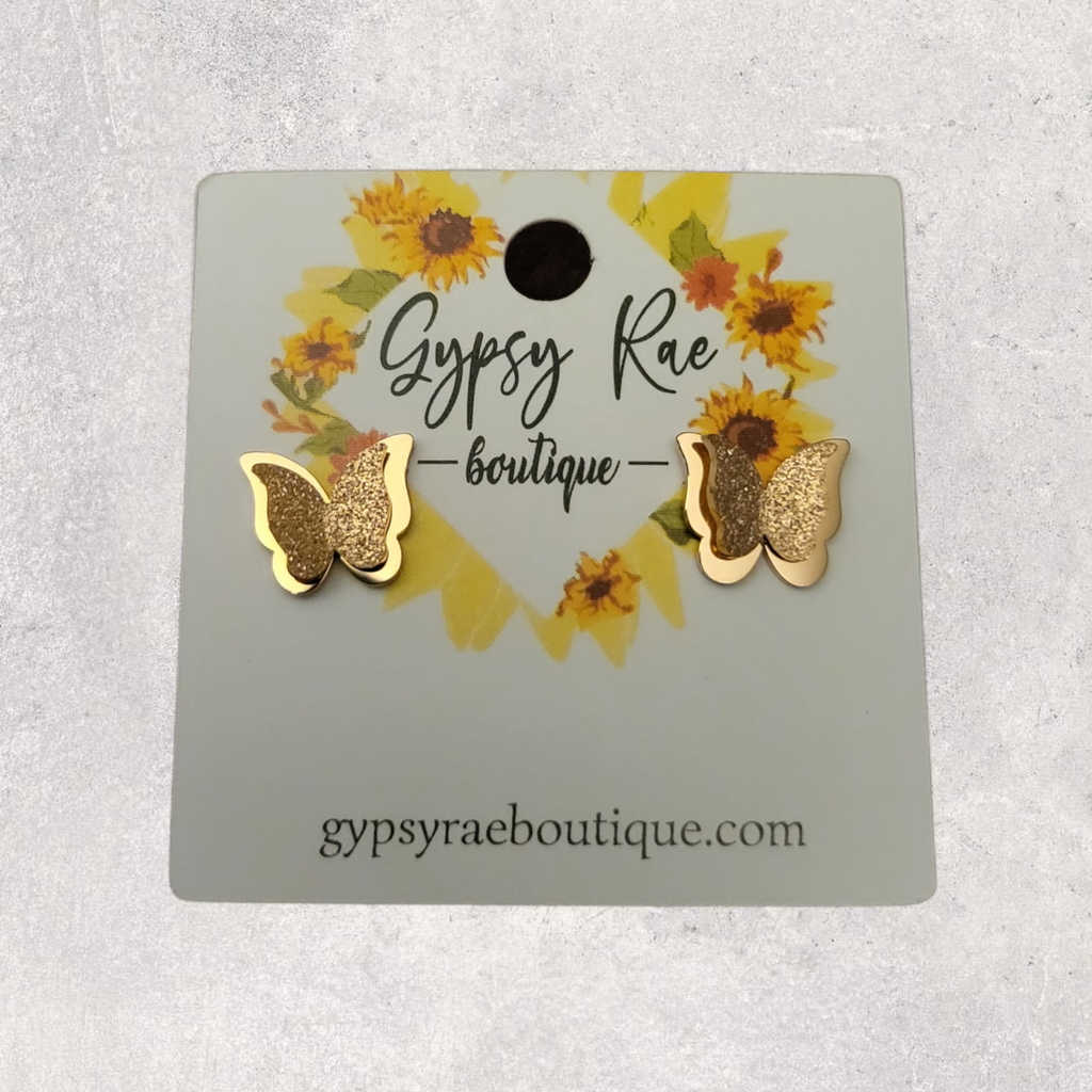 Rose Gold Butterfly Stud Earrings - Gypsy Rae Boutique, LLC