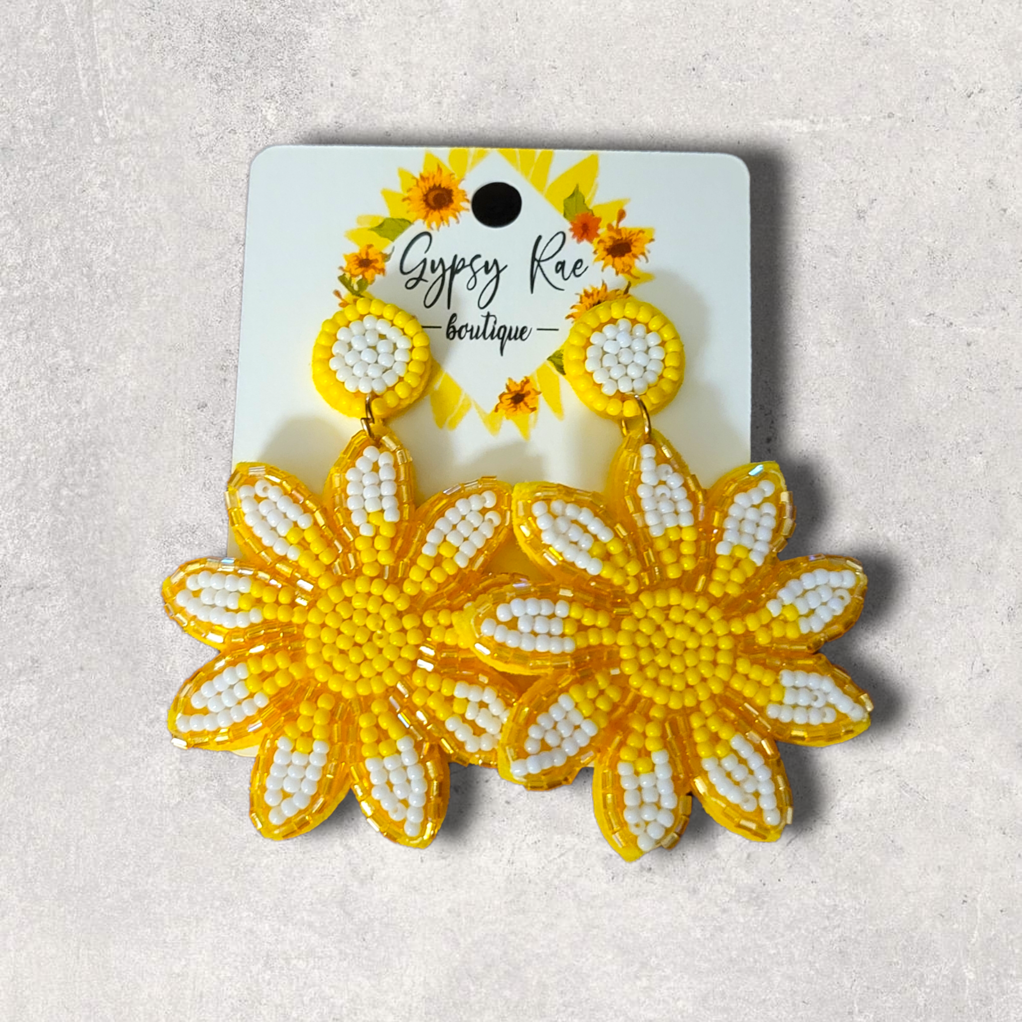 Sunflower Hand Beaded Earrings - Gypsy Rae Boutique, LLC