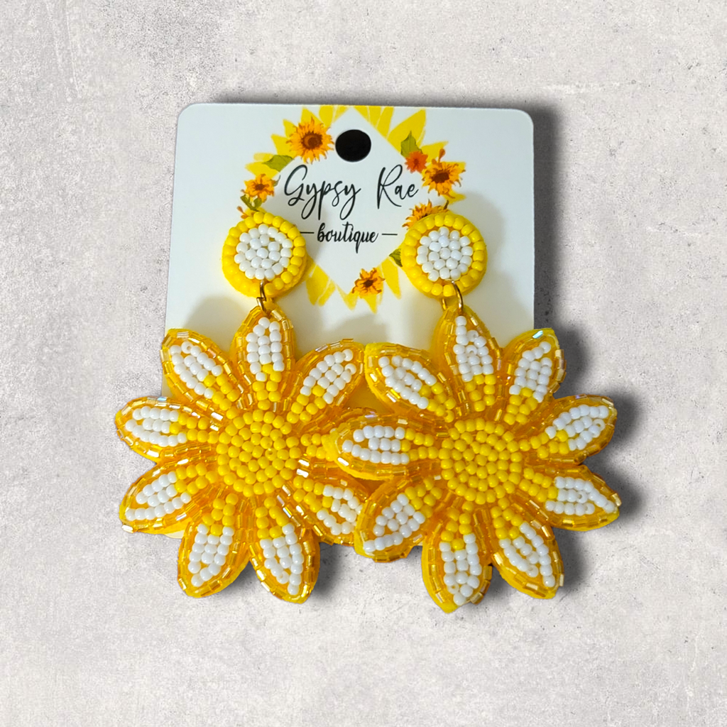 Sunflower Hand Beaded Earrings - Gypsy Rae Boutique, LLC