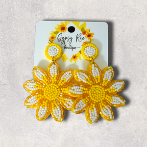 Sunflower Hand Beaded Earrings - Gypsy Rae Boutique, LLC