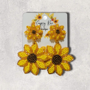 Double Sunflower Hand Beaded Earrings - Gypsy Rae Boutique, LLC