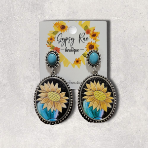 Turquoise Sunflower Earrings - Gypsy Rae Boutique, LLC