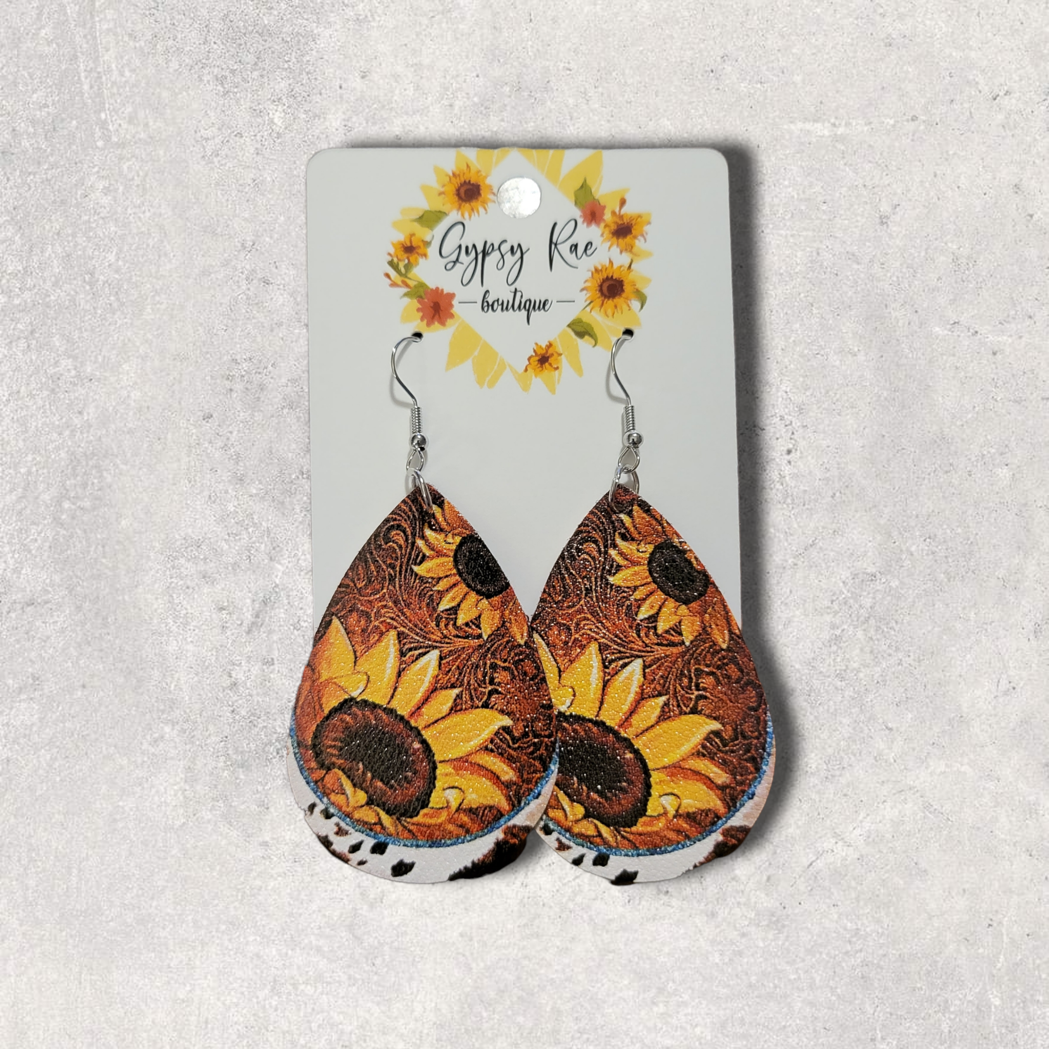 Sunflower sales leather earrings