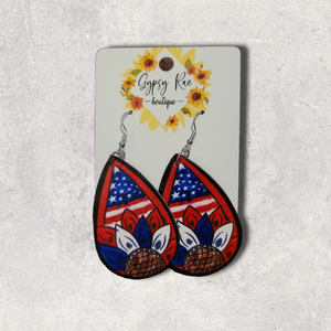 Red, White & Blue Sunflower Leather Earrings - Gypsy Rae Boutique, LLC