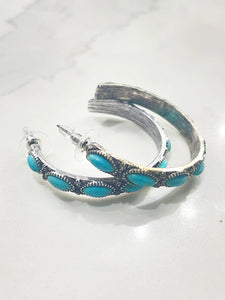 Darlin' Please Turquoise Rock Silver Hoop Earrings - Gypsy Rae Boutique, LLC