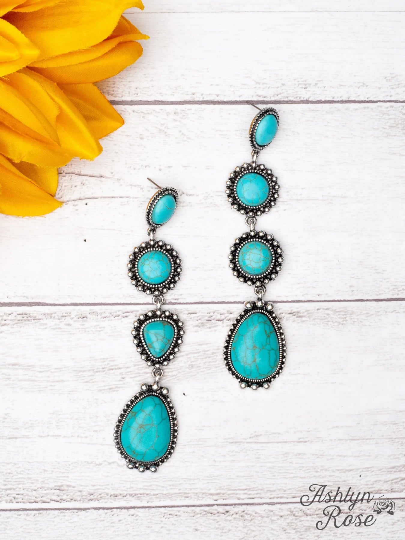 Along The Trail Turquoise Rock Silver Dangle Earrings - Gypsy Rae Boutique, LLC