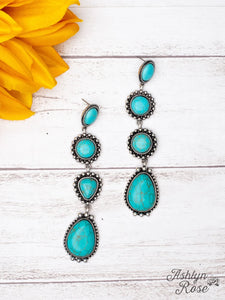 Along The Trail Turquoise Rock Silver Dangle Earrings - Gypsy Rae Boutique, LLC