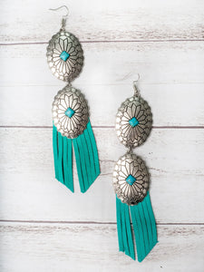 Buck Off Cowboy Double Turquoise Concho Turquoise Fringe - Gypsy Rae Boutique, LLC