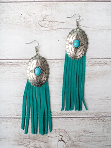 Rebel Like Reba Turquoise Concho with Turquoise Fringe Earrings - Gypsy Rae Boutique, LLC