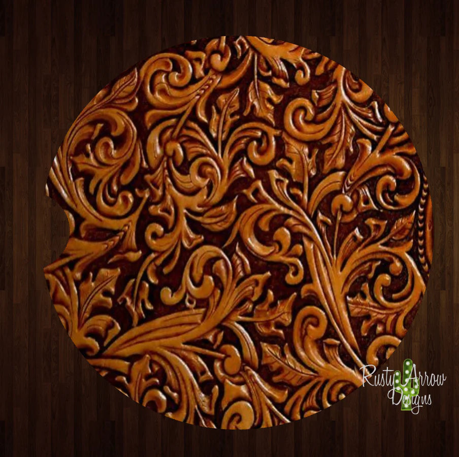 Tooled Leather Car Coaster - Gypsy Rae Boutique, LLC