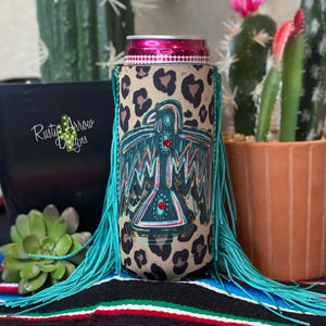 Slim Koozie Thunderbird Cheetah Fringe - Gypsy Rae Boutique