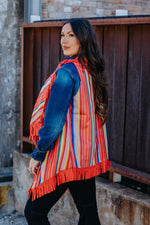 Load image into Gallery viewer, Red Serape Faux Suede Vest with Fringe - Gypsy Rae Boutique
