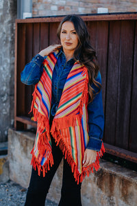 Red Serape Faux Suede Vest with Fringe - Gypsy Rae Boutique