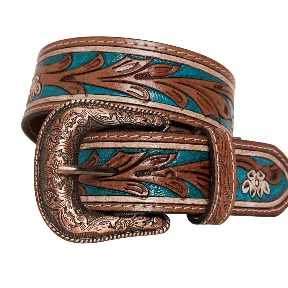 Cobalt Sea Hand-Tooled Leather Belt - Gypsy Rae Boutique, LLC