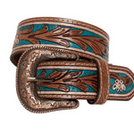 Cargar imagen en el visor de la galería, Cobalt Sea Hand-Tooled Leather Belt - Gypsy Rae Boutique, LLC
