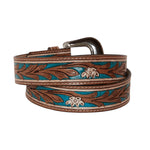 Cargar imagen en el visor de la galería, Cobalt Sea Hand-Tooled Leather Belt - Gypsy Rae Boutique, LLC
