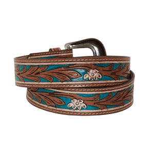 Cobalt Sea Hand-Tooled Leather Belt - Gypsy Rae Boutique, LLC