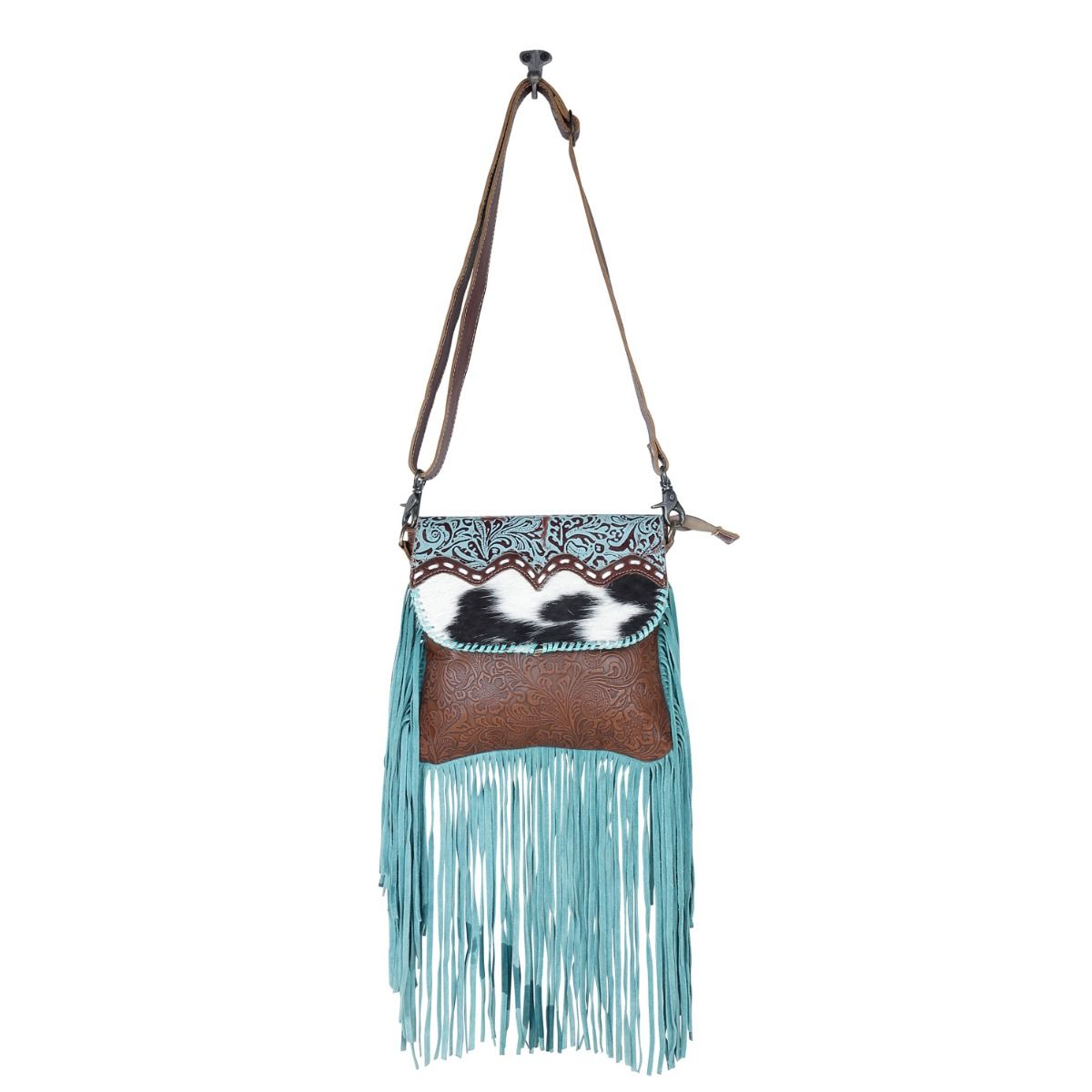 Effervescence Teal Cowhide Leather Crossbody - Gypsy Rae Boutique, LLC