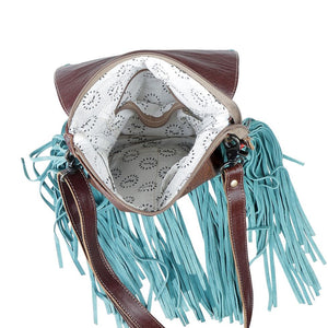 Effervescence Teal Cowhide Leather Crossbody - Gypsy Rae Boutique, LLC